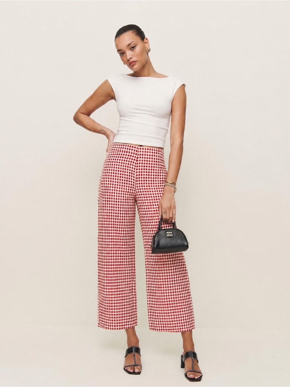 Reformation | Bahama Red and White Gingham Wide-Leg Pants ~ US 2